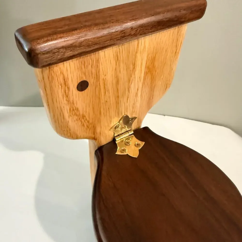 Wooden Toilet Shaped Paper Holder Hinged 2 Tone Freestanding 11 x 6